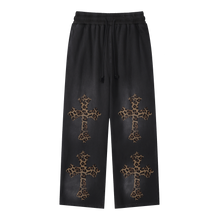 Load image into Gallery viewer, Cheetah Print Black Sunfade Loose Fit Cotton Sweatpants Cotton 350GSM DTG Print