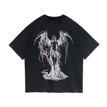 Load image into Gallery viewer, Fallen Angel Garment Dyed Streetwear Tee 260GSM Black Cotton With Faded Raw Hem