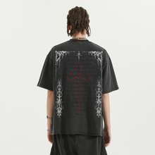 Load image into Gallery viewer, Fallen Angel Garment Dyed Streetwear Tee 260GSM Black Cotton With Faded Raw Hem