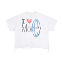 Load image into Gallery viewer, Luv Money White Distressed Hem Washed Shirt Streetwear Cotton 240GSM DTG Print Tee