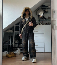 Load image into Gallery viewer, Cheetah Print Black Sunfade Loose Fit Cotton Sweatpants Cotton 350GSM DTG Print