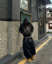 Load image into Gallery viewer, Manhunt Zip Up Cropped Boxy Hoodie Unisex Streetwear 380 GSM Heavyweight Sweatshirt For Cold Weather
