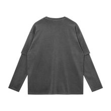 Load image into Gallery viewer, Dog Bite Streetwear Faux Layered Long Sleeve Tee In Faded Dark Grey 230 GSM Durable True To Size
