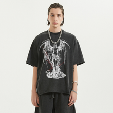Load image into Gallery viewer, Fallen Angel Garment Dyed Streetwear Tee 260GSM Black Cotton With Faded Raw Hem
