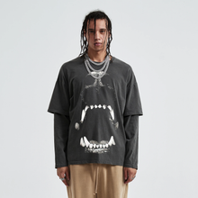 Load image into Gallery viewer, Dog Bite Streetwear Faux Layered Long Sleeve Tee In Faded Dark Grey 230 GSM Durable True To Size
