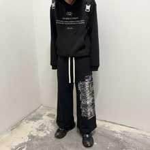 Load image into Gallery viewer, Market Crash Streetwear Double Waisted Sweatpants Wide Leg French Terry 420GSM Black Cotton
